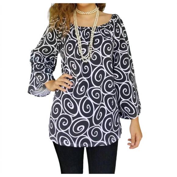 NEW ERMA’S CLOSET swirl babydoll top in black/white - Picture 1 of 1